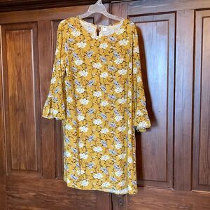 Old Navy Mini Shift 3/4 Flare Sleeve Floral Yellow Mustard Dress Size XL